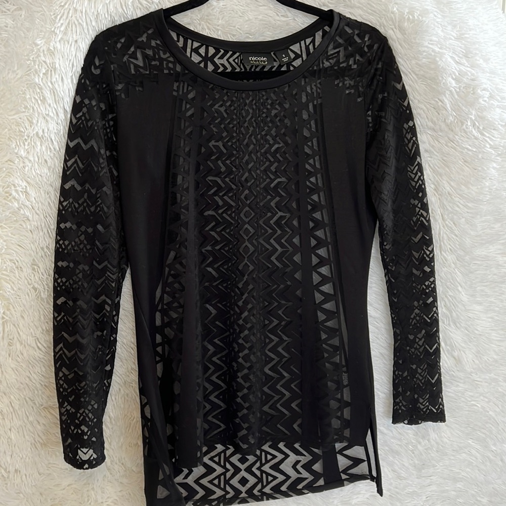 Nicole Miller Sheer Geometric Print Top